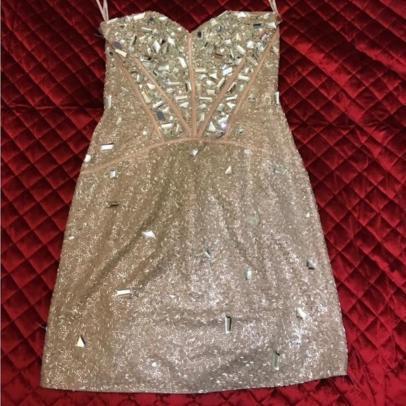 Sherri Hill Dresses & Skirts - Sherri Hill Gold Sequin Spaghetti Strap Mini Dress